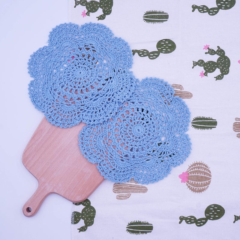 Phantomon 8 Inch Doilies Crochet Round Lace Doily Handmade Placemats 100% Cotton Crocheted Coasters, Pack of 4 (Blue) - Image 5